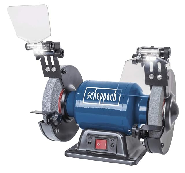 Smerigliatrice da banco Scheppach SM150L con luci LED, fotografia del prodotto